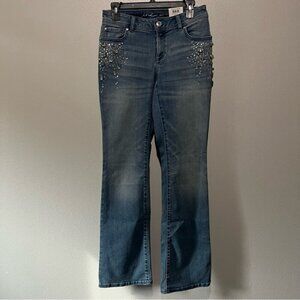 INC- NWT Flare Leg Curvy Fit Denim Jeans with Sparkly Diamond Rhinestone Size 2